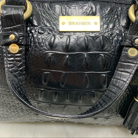 Brahmin Mini Asher Melbourne Embossed Leather Satchel Black - Picture 3 of 12